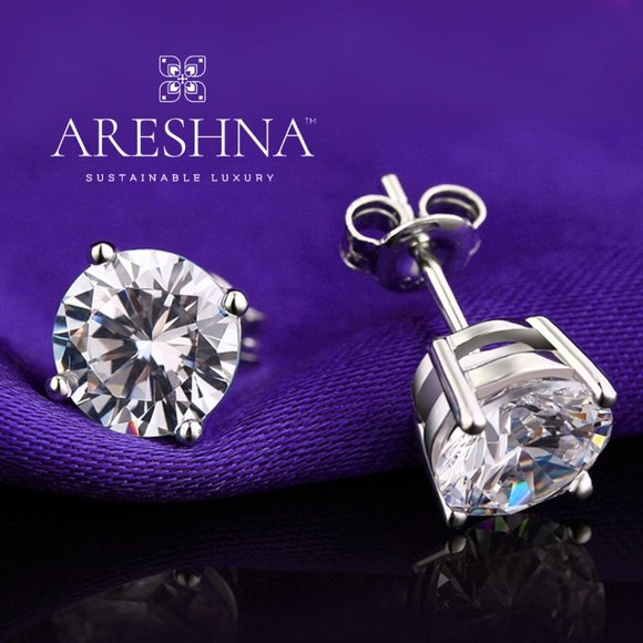 Areshna Jewelry - 1 Carat Round Cut Lab Created Diamond Stud Earrings Push Back Bridal Earrings